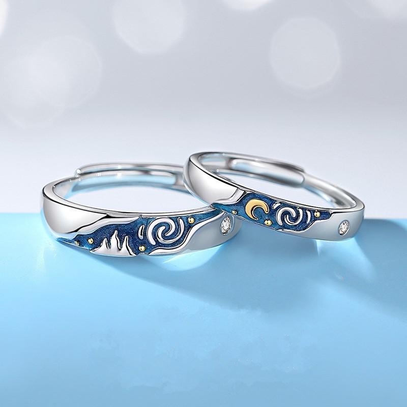 Alianças Noite Estrelada Van Gogh Premium Prata 925