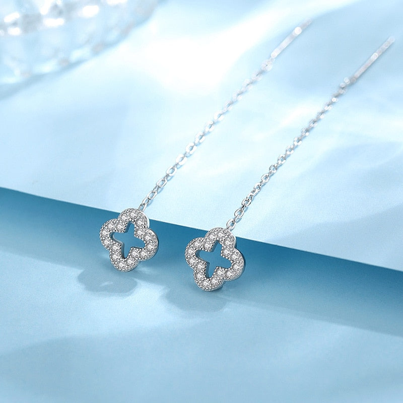 Brincos feminino Trevo de Quatro folhas em Prata Esterlina