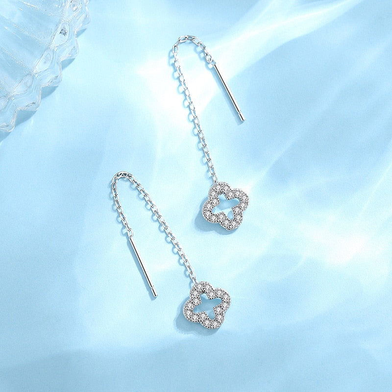 Brincos feminino Trevo de Quatro folhas em Prata Esterlina